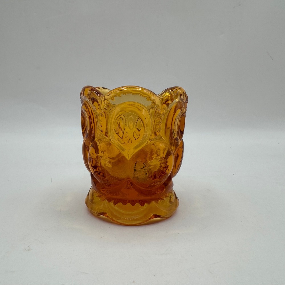 L.E. Smith Moon and Star Toothpick Holder Amber Glass Vintage Pressed